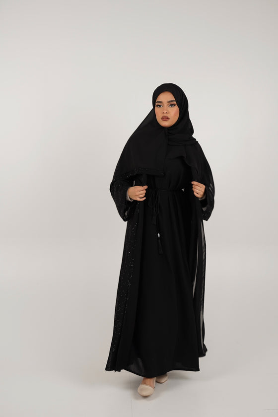 Laila Ombré Glitter Abaya Black