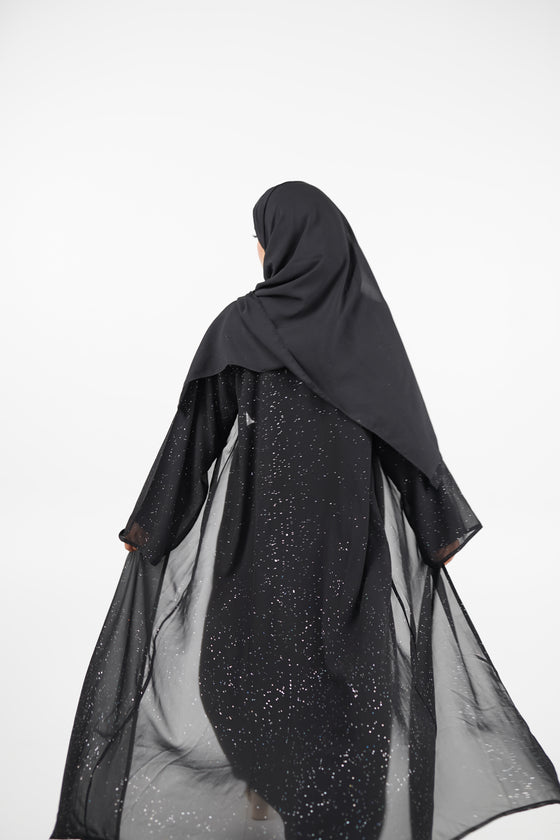 Laila Ombré Glitter Abaya Black