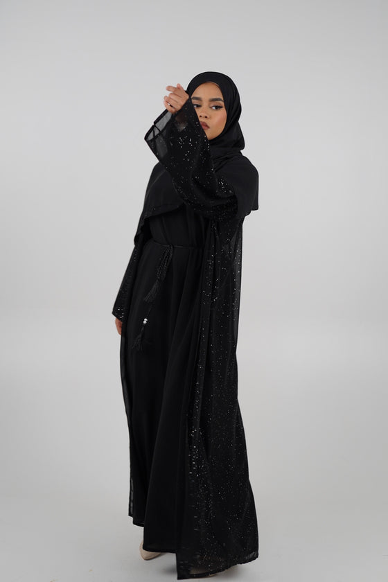 Laila Ombré Glitter Abaya Black