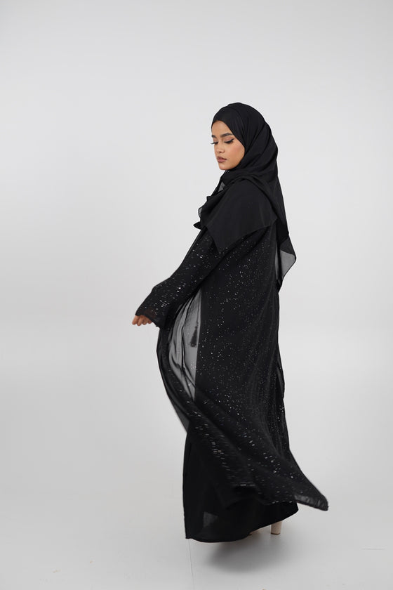 Laila Ombré Glitter Abaya Black