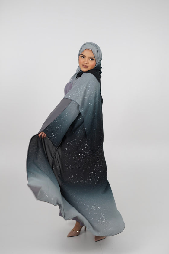 Laila Ombré Glitter Abaya Light Green and Dark green