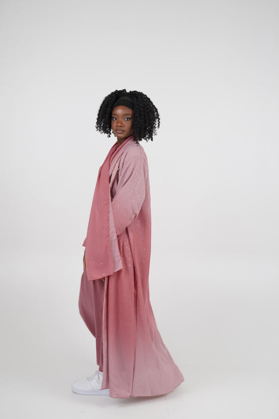 Laila Ombré Glitter Abaya Light Pink & Pink