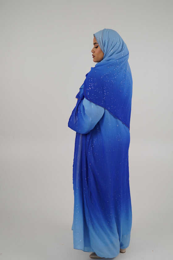 Laila Ombré Glitter Abaya Light Blue & Dark Blue