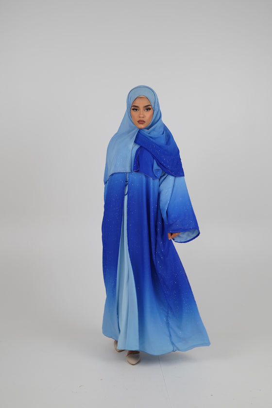 Laila Ombré Glitter Abaya Light Blue & Dark Blue