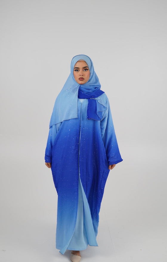 Laila Ombré Glitter Abaya Light Blue & Dark Blue