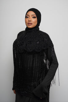  Hadida Beaded Fringe Overlay - Black