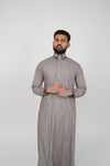 Pale Taupe with Collar stripe Qatari Style Thobe