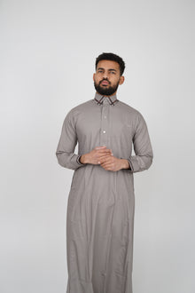  Pale Taupe with Collar stripe Qatari Style Thobe