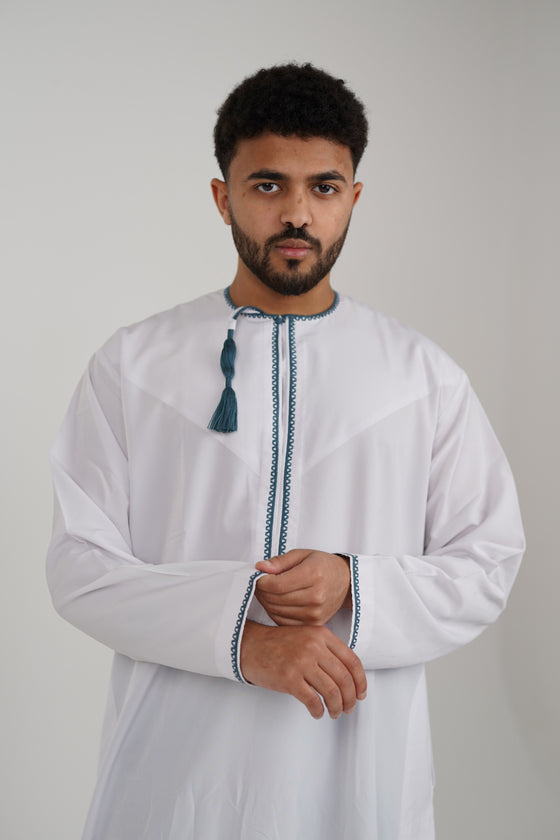 White & Teal Omani Thobe