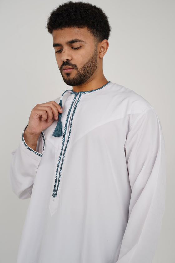 White & Teal Omani Thobe