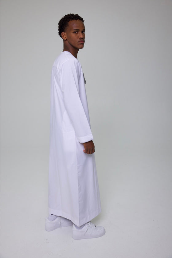 WHITE & GREY OMANI THOBE