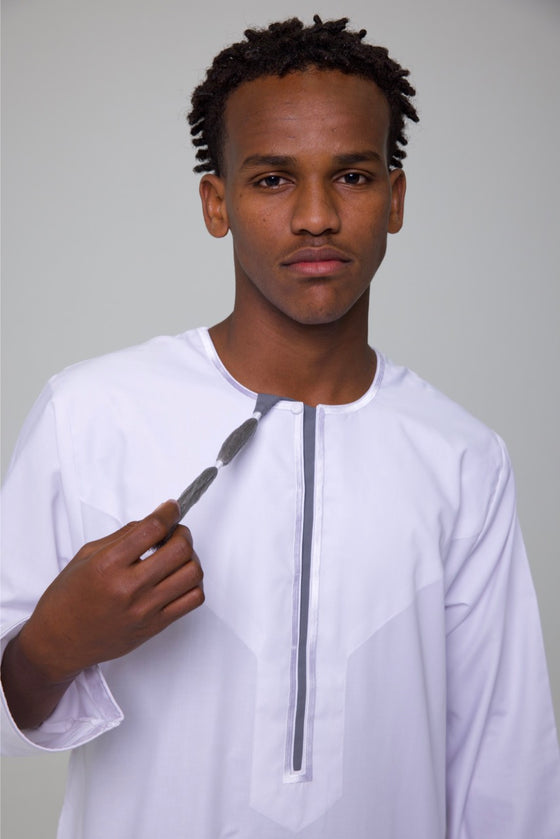 WHITE & GREY OMANI THOBE