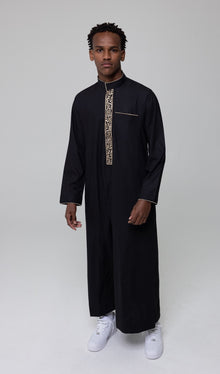  BLACK ARABESQUE THOBE WITH GOLD EMBROIDERY